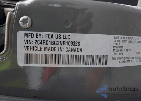 2022 Chrysler Pacifica Touring L z USA, uszkodzony, nr VIN 2C4RC1BG2NR109328